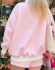 Stripe Oversize Mock Neck Sweatshirt & Shorts Set