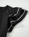 Contrast Trim Ruffle Short Sleeve Blouse