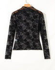 Myla Sheer Floral Lace Mesh Mock Neck Long Sleeve Top
