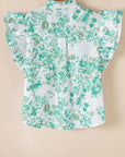 Floral Ruffle Sleeve Frilled Button-Up Shirt