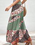 Boho Floral Patchwork Smocked Waist Maxi Skirt