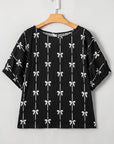 Aviana Bow Print Puff Short Sleeve Top