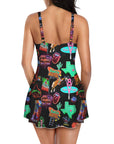 Baha Ranch Vegas Neon Skirted Swimsuit