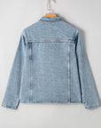 Solid Denim Scallop Collar Patch Pocket Buttoned Jacket