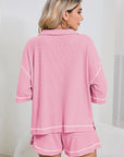 Colorblock Trim Waffle Knit Top and Shorts Set