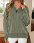 Mineral Wash Reverse Seam V-Neck Drop Shoulder Sweater