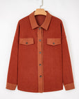 Velvet Button-Up Flap Pocket Drop Shoulder Shacket