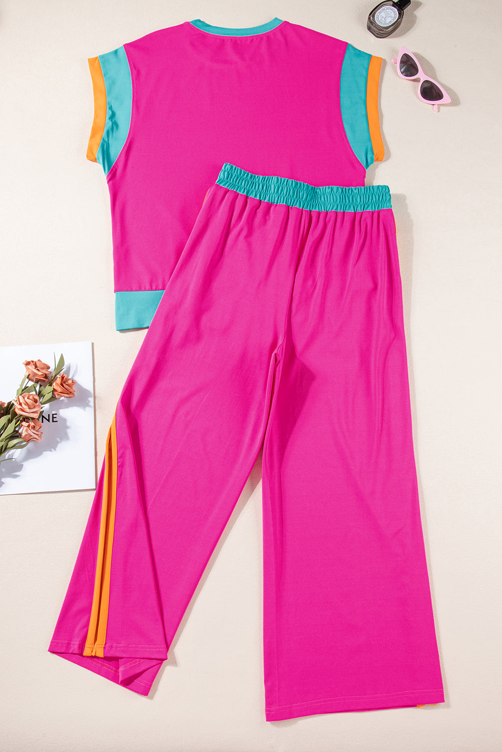 Colorblock Cap Sleeve Tee and Pants Set