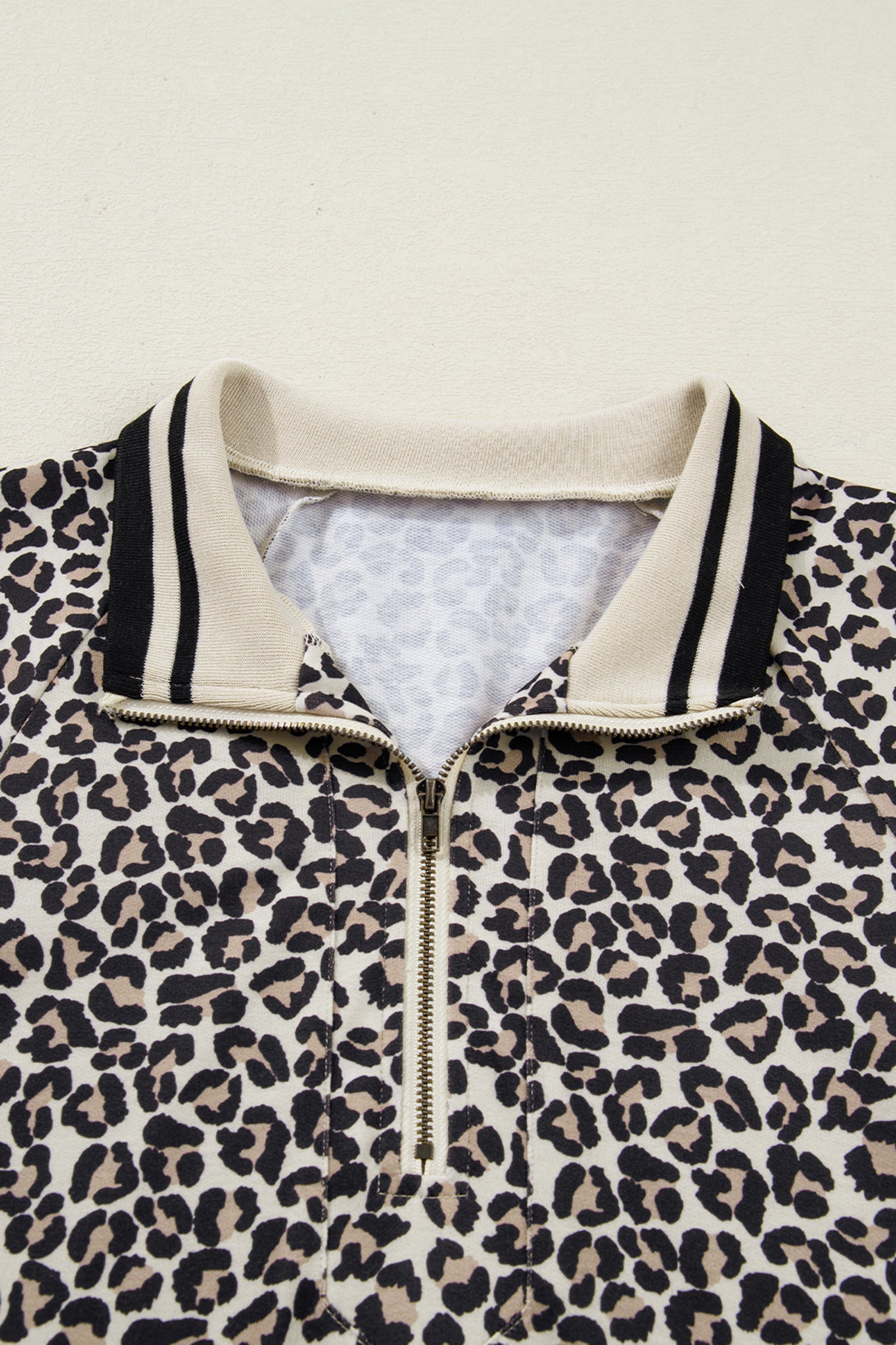 Leopard Stripe Patchwork Zip Collar Mini Dress