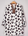 Plus Size Leopard Contrast V-Neck Mini Dress