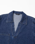 Denim Collared V-Neck Chest Pocket Dress