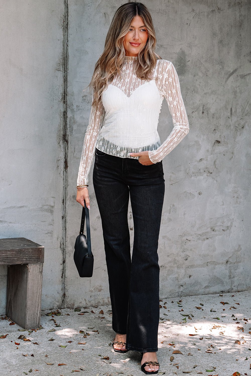 Adalynn Sheer Floral Lace Long Sleeve Top