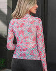 Floral Mesh Long Sleeve Mock Neck Top