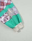 Sky Blue Plus Size Plaid Floral Patchwork Raglan Sleeve Sweatshirt