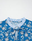 Floral Stripe Trim Tie-Neck Short Sleeve Blouse
