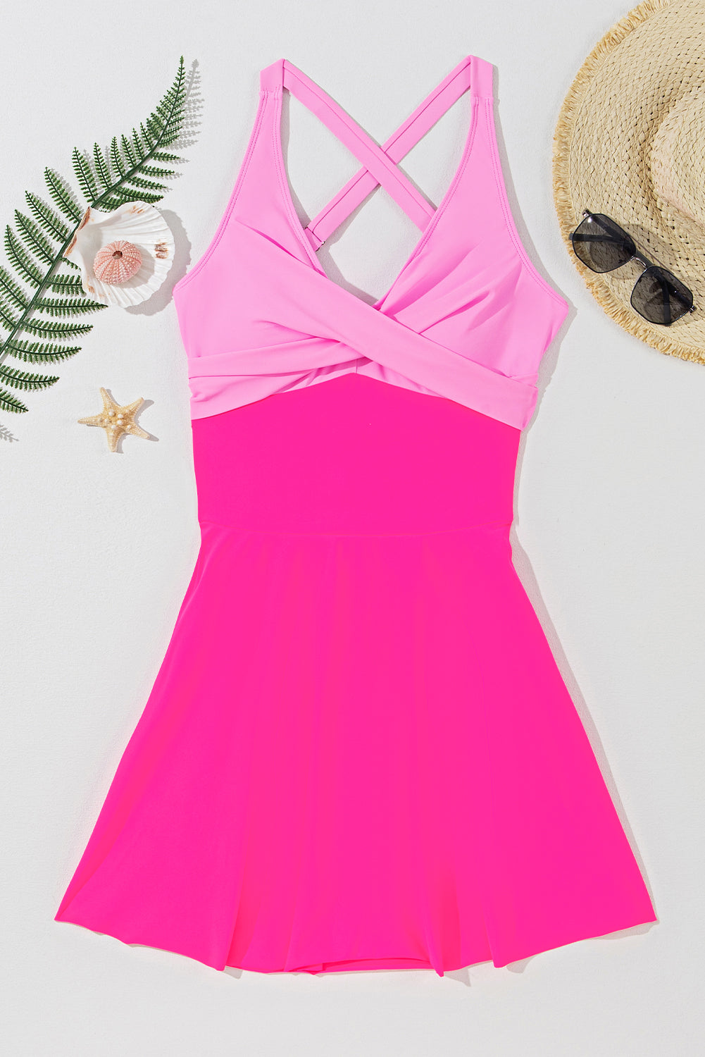 Colorblock Crisscross Straps Tie Back Flared Swimsuit