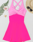 Colorblock Crisscross Straps Tie Back Flared Swimsuit