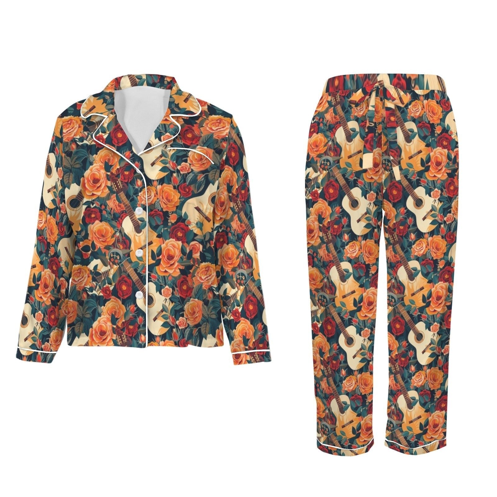 Baha Ranch Colores De Mexico Roses &amp; Guitars Satin Pajamas