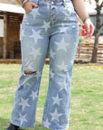 Plus Size Star Buttoned Slit Knee Distressed Jeans