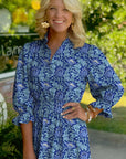 Floral Frilled V-Neck 3/4 Sleeve Midi Dress