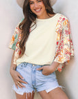 Boho Floral Patchwork Batwing Sleeve Blouse
