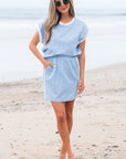 Textured Contrast Trim Crewneck Tee & Pocketed Skirt Set