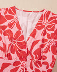 Floral Boho Short Sleeve V-Neck Buttoned Maxi Dress