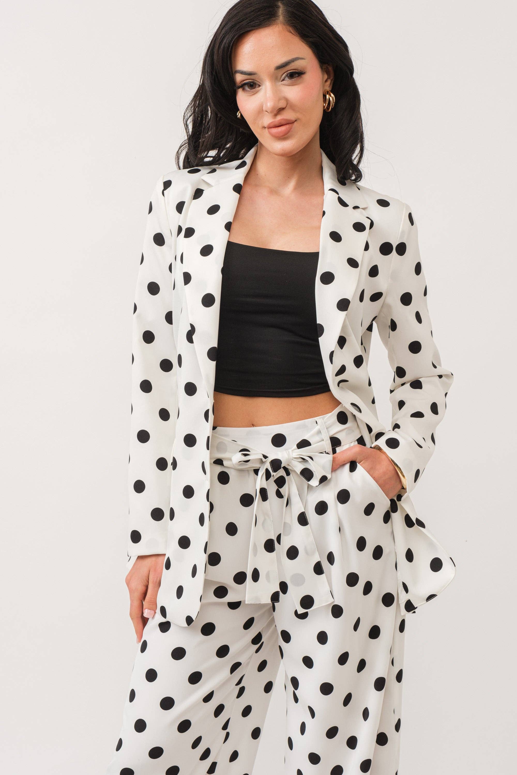 Long sleeve polka dot blazer and pants set