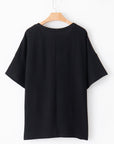 Plus Size Solid Corded Knit V-Neck T-Shirt
