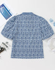 Floral Stripe Contrast Ric-Rac Puff Sleeve Top