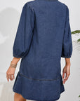 Denim Collared V-Neck Chest Pocket Dress
