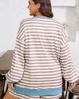 Plus Size Stripe Contrast Trim Pullover and Shorts Set
