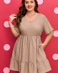 Plus Size Textured Ruffle Short Sleeve Dress