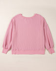 Waffle Knit Bishop Sleeve Side Split Top