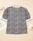 Leopard Colorblock Stripe V-Neck Short Sleeve Blouse