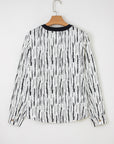 Abstract V-Neck Long Sleeve Blouse