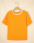 Stripe Contrast Crew Neck Drop Shoulder Tee