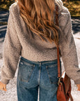 Solid Zip-Up Pocketed Fuzzy Jacket