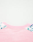 Floral Colorblock Patchwork Chest Pocket Long Sleeve Top
