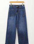 Denim High Waist Patch Pocket Straight Leg Jeans