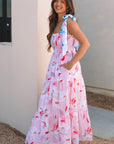 Flora Floral Knotted Shoulder Smocked Maxi Dress