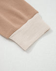 Plus Size Colorblock Waffle Long Sleeve V-Neck Top