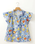 Floral Flutter Sleeve V-Neck Top