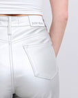Tummy Control Metallic Silver Faux Leather Straight