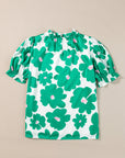 Floral Puff Sleeve Frilled Neck Blouse