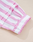 Stripe 3/4 Sleeve Buttoned V-Neck Mini Dress