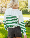 Stripe Colorblock Collared V-Neck Cropped Top
