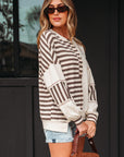 Stripe Patchwork Long Sleeve Henley Top