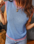 Contrast Trim Round Neck Sleeveless Sweater Top