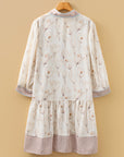 Plus Size Floral Stripe Trim Patchwork Button-Up Dress